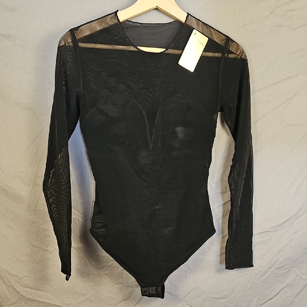 Popilush Black Sheer Long Sleeve Bodysuit